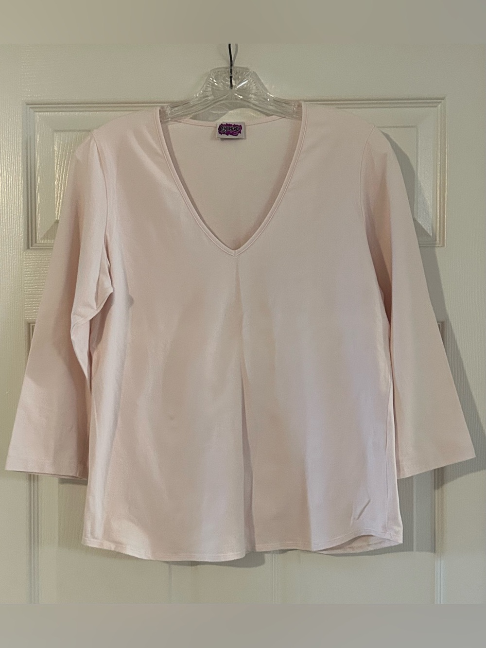Leggiadro Cotton Lycra Pink 3/4 Sleeve V Neck Top 4